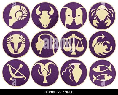 Set di simboli dello zodiaco. Isolato su bianco Foto Stock