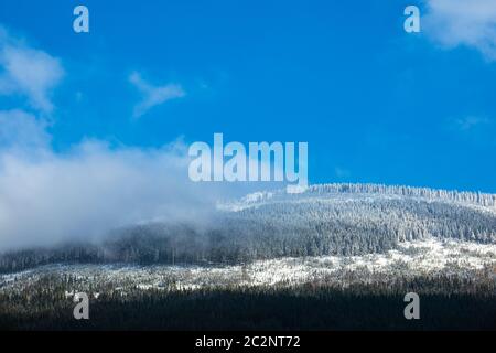 Inverno con neve nei Monti dei Giganti, Repubblica Ceca. Foto Stock