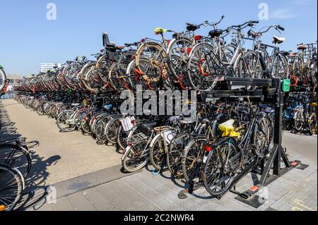 Enorme parcheggio bici alla parte posteriore della stazione centrale di Amsterdam Foto Stock