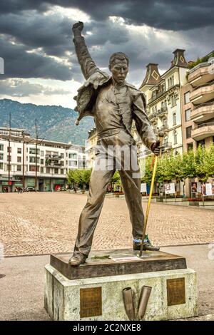 La statua del Mercurio Freddie, Montreux, Cantone di Vaud, Svizzera, Europa Foto Stock