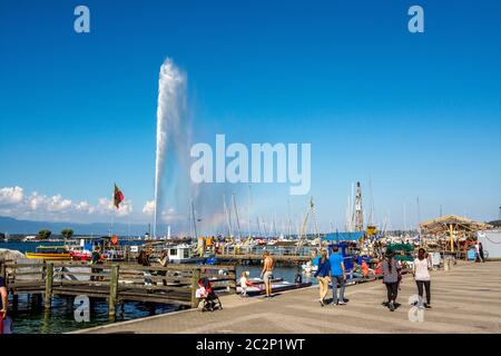 Jet d'eau. Il lago di Ginevra. Il Cantone di Ginevra. Svizzera Foto Stock