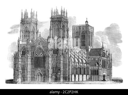 York Minster, illustrazione vintage incisa. Storia colorata dell'Inghilterra, 1837. Foto Stock