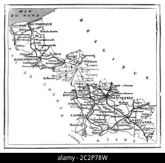 Mappa del nord del dipartimento, vintage illustrazioni incise. Journal des viaggio, viaggio ufficiale, (1879-80). Foto Stock