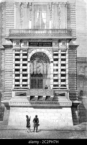 La Galleria Apollo nel Louvre, illustrazione d'epoca incisa. Magasin Pittoresque 1852. Foto Stock