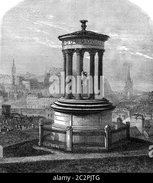 Funeraria del monumento di Dugald Stewart, Edimburgo, illustrazione d'epoca incisa. Magasin Pittoresque 1869. Foto Stock