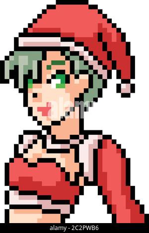 vettore pixel art anime santa ragazza isolato cartone animato Illustrazione Vettoriale