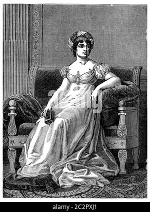 Madame de Stael, illustrazione vintage incisa. Enciclopedia industriale E.-O. Lami - 1875. Foto Stock