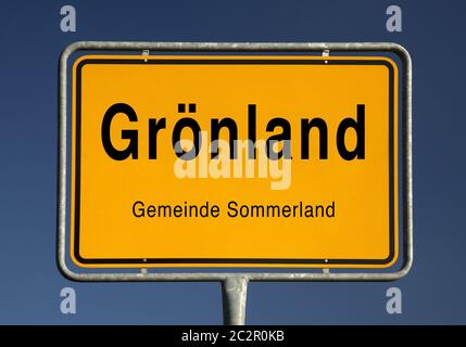 Cartello d'ingresso della città di Groenland, parte del comune di Sommerland, Kreis Steinburg, Germania Foto Stock
