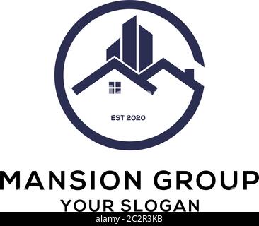 Mansion group logo design,creative immobiliare vettore logo Illustrazione Vettoriale