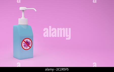 Disinfettante per le mani gel liquido disinfettante flacone plastica sapone alcol idroalcolico 3D Foto Stock