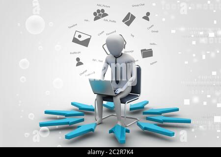 3d uomo che lavora sul computer portatile Foto Stock
