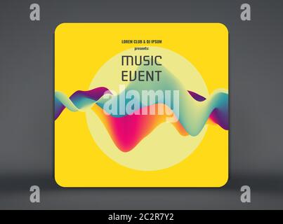 Volantino o banner per eventi musicali. Party design con posto per il testo. Sfondo 3D ondulato con effetto dinamico. Illustrazione vettoriale. Illustrazione Vettoriale