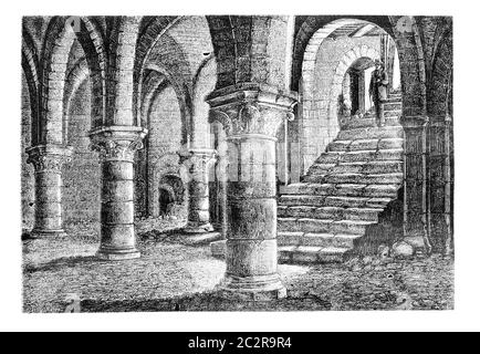 Metropolitana la sala Tithe Barn, a Provins (Seine-et-Marne), vintage illustrazioni incise. Magasin pittoresco 1875. Foto Stock