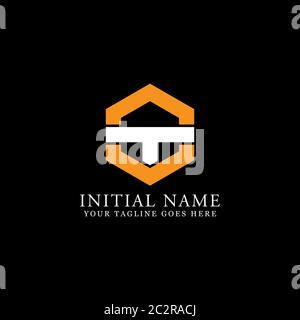 Stock di logo OT esagonale, modello di logo Clean Simple Line Illustrazione Vettoriale
