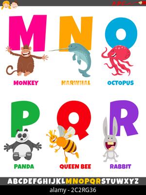 set di caratteri dell'alfabeto cartoon con divertenti caratteri animali Foto Stock