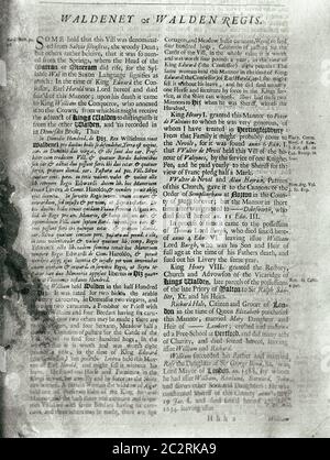 Pagine del libro su Hertfordshire 1700 Foto Stock