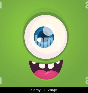 Buon mostro di cartoni animati un occhio ciclops faccia. Avatar Vector Halloween Monster Square Illustrazione Vettoriale