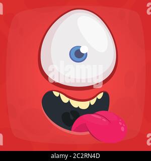 Buon mostro di cartoni animati un occhio ciclops faccia. Avatar Vector Halloween Monster Square Illustrazione Vettoriale