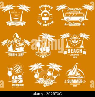 Set di logo vintage estivo, illustrazione vettoriale Illustrazione Vettoriale