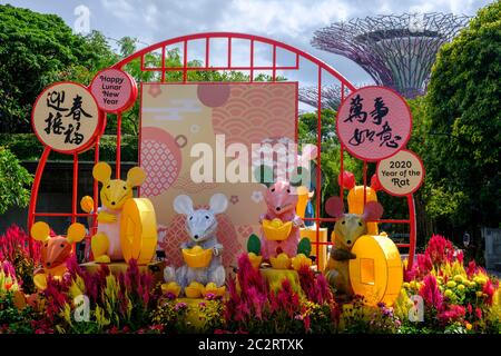 Esposizione cinese di Capodanno per l'anno del Rat nei Giardini della Baia, Singapore, 2020 Foto Stock