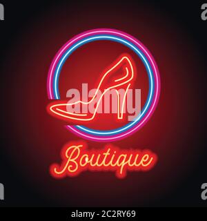 logo boutique con effetto luce al neon. illustrazione vettoriale Illustrazione Vettoriale