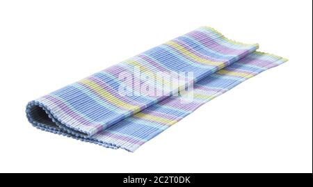 Tappeto colorato in cotone a righe intrecciato intrecciato isolato su bianco Foto Stock
