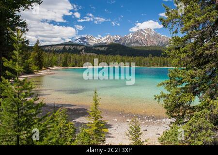 Paesaggio panoramico del lago Edith, Jasper National Park, Alberta, Canada Foto Stock