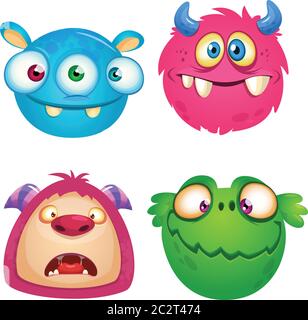 Divertenti mostri cartoni animati set di icone. Illustrazione vettoriale di Halloween Illustrazione Vettoriale