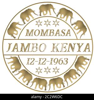 Francobollo con iscrizione Ciao Kenya Jambo Kenya e Karibu Kenya Foto Stock