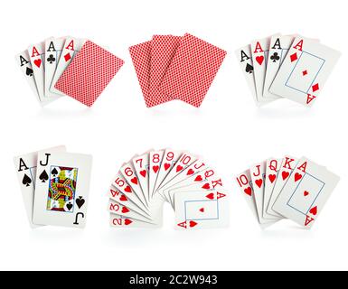 Combinazioni di carte da gioco su sfondo bianco Foto Stock