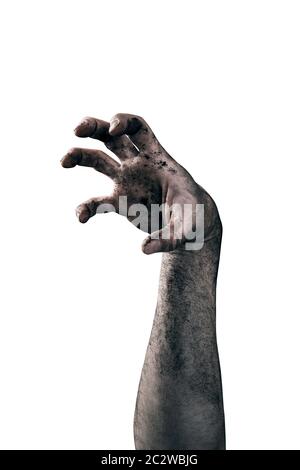 Zombie mano sporca con terreno isolato su sfondo bianco Foto Stock