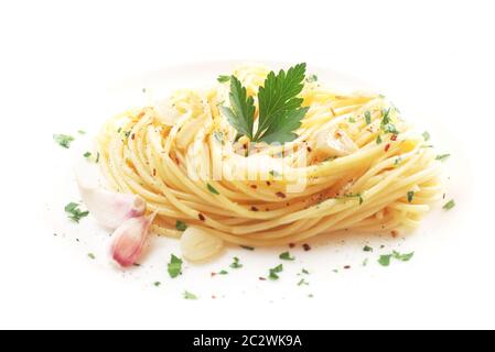 Spaghetti olio e aglio Foto Stock