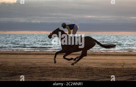 Rossbeigh Beach, Irlanda - 25 agosto 2019: Corse di cavalli a Rossbeigh Beach nella contea di Kerry, Glenbeigh Festival & Races si svolge ogni anno al th Foto Stock