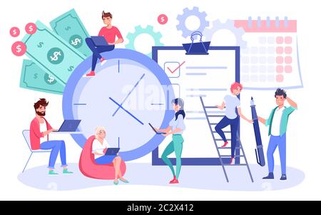 Concetto efficace di gestione del tempo del processo di flusso di lavoro Illustrazione Vettoriale