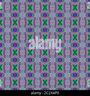 Diamante e quadretti decorati regolari motivo rosa viola viola e verde Foto Stock