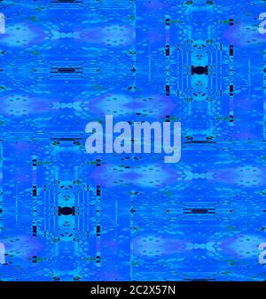 Ellissi intricati regolari e motivo a rombo in tonalità blu con elementi viola e neri spostati Foto Stock