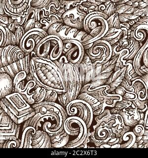 Cioccolato vettore Doodles disegnati a mano modello senza giunture. Illustrazione Vettoriale