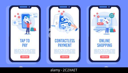 Shopping online insieme di pagine di schermo mobile a bordo Illustrazione Vettoriale