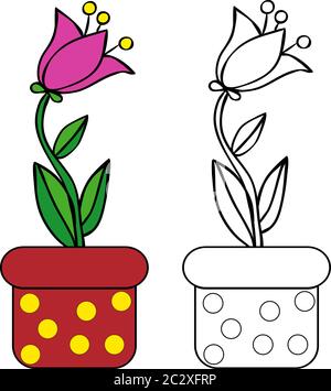 fiori in una pentola, libro da colorare Illustrazione Vettoriale