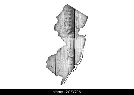 Mappa di New Jersey su legno stagionato Foto Stock