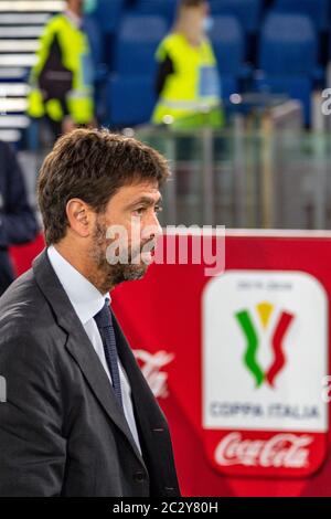 Andrea Agnelli Presidente (Juventus) durante la 'finale di Coppa Italia' italiana tra Napoli 4-2 Juventus allo Stadio Olimpico il 17 giugno 2020 a Roma. Credit: Maurizio Borsari/AFLO/Alamy Live News Foto Stock