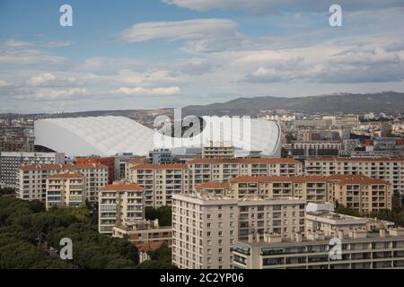 Vista aerea dello stadio polivalente di Marsiglia, Francia Foto Stock