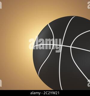 Bella palla da basket nera su sfondo arancione con retroilluminazione. Rendering 3D Foto Stock