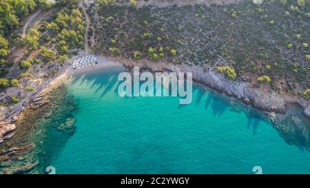 Vista aerea della spiaggia Notos. Thassos Island, Grecia Foto Stock