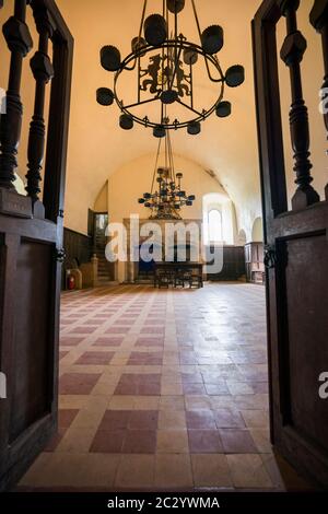 Sala da pranzo e da festa Great Hall nel castello di Doune, Stirling, Scozia, Regno Unito, Europa Foto Stock