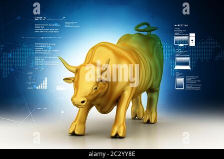 Rising golden business bull nel colore di sfondo Foto Stock