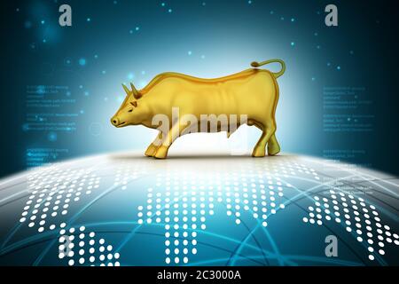 Rising golden business bull nel colore di sfondo Foto Stock