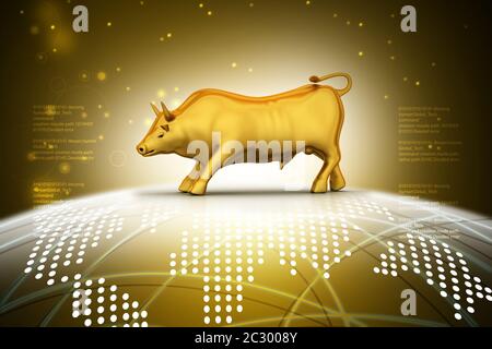 Rising golden business bull nel colore di sfondo Foto Stock