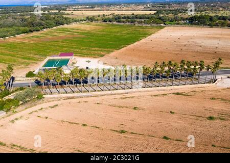 Foto aeree, Can Picafort, baia e agricoltura, Maiorca, Isole Baleari, Spagna Foto Stock