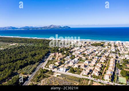 Foto aeree, Can Picafort, baia e agricoltura, Maiorca, Isole Baleari, Spagna Foto Stock